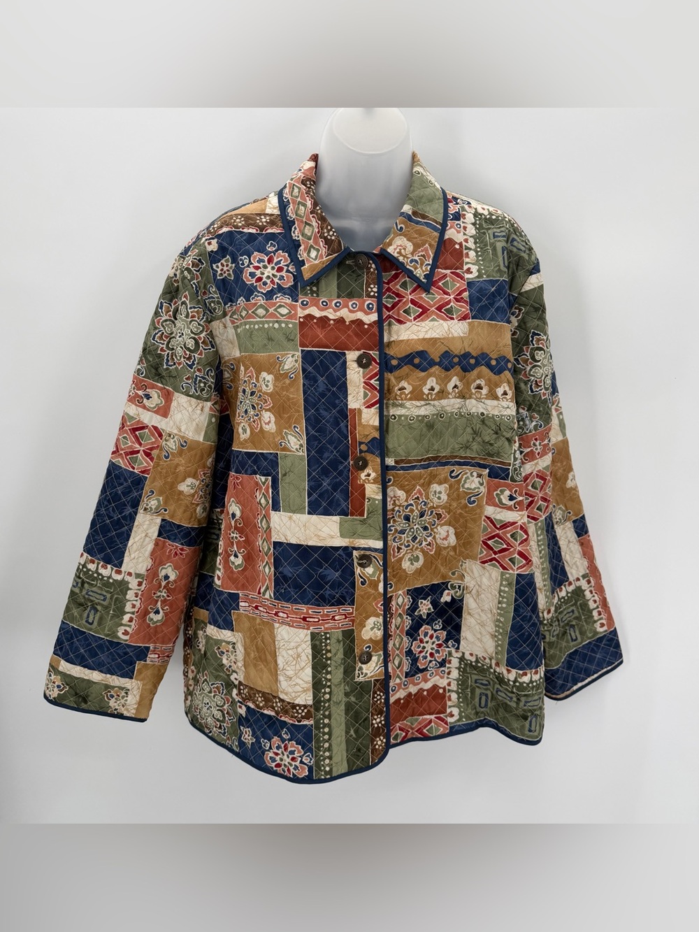 Alfred Dunner Jacket Women’s 18 Patchwork Print Silk Vintage Lightweight Quilted